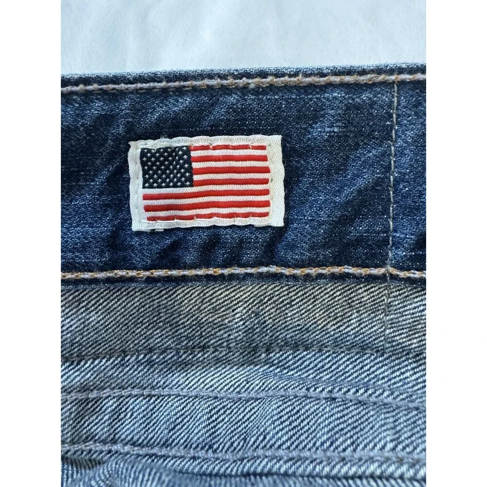 TRUE RELIGION Jeans Mens 44X33 Med Blue Wash Geno Pinstripe Straight Leg